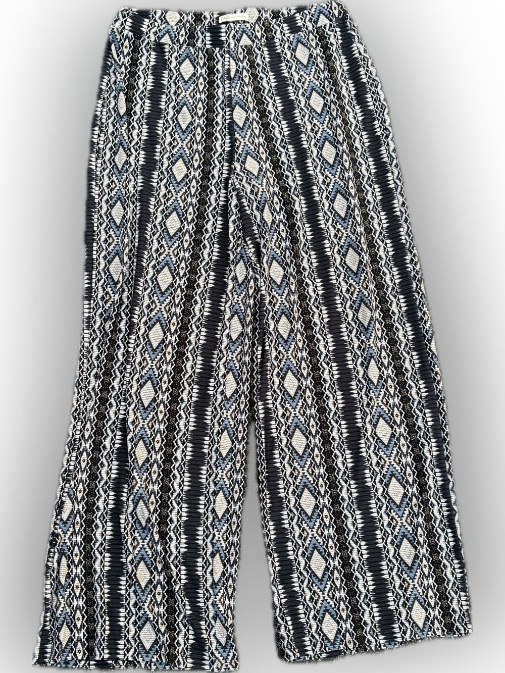 Cato 14/16W Geometric Print Wide Leg Palazzo Pants Blue Black Boho Plus Size